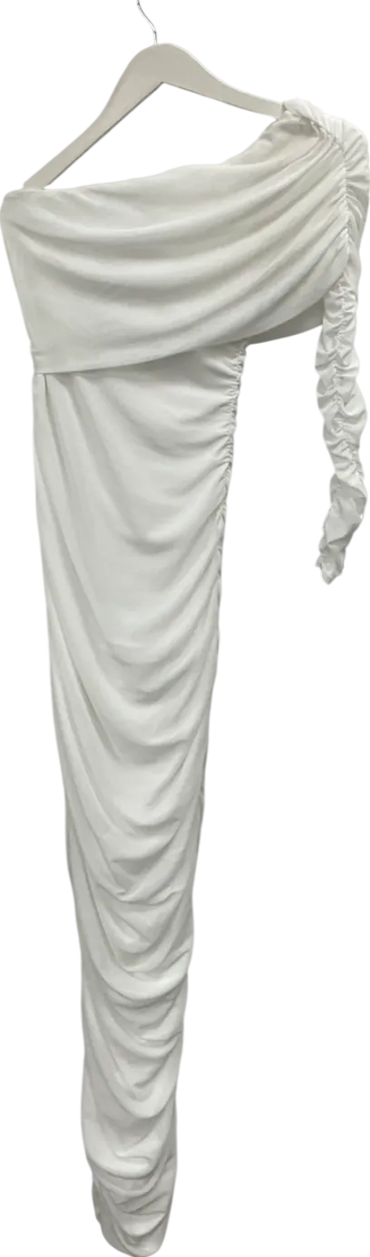 boohoo White One Shoulder Touched Mesh Maxi Dress UK 12
