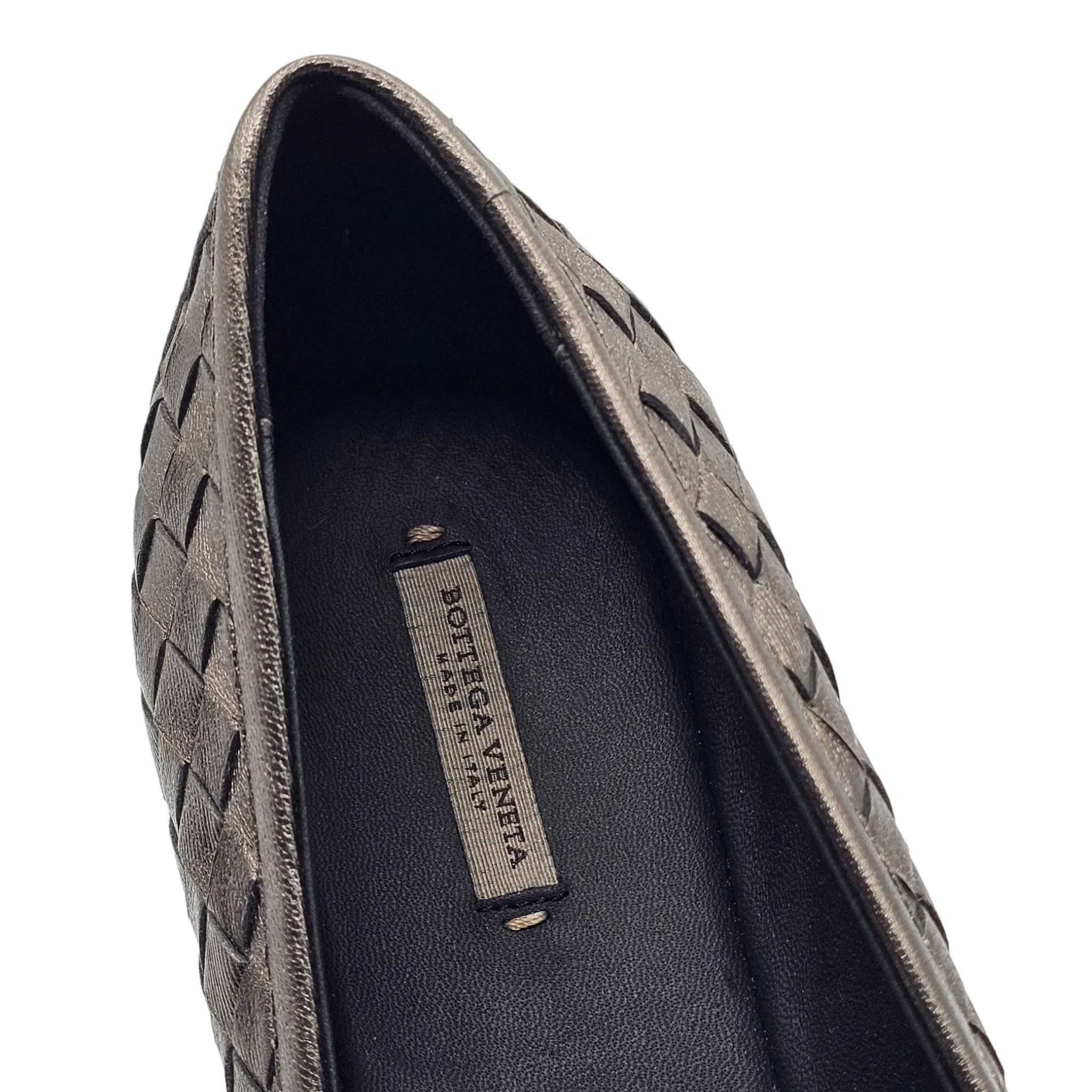 Bottega Veneta Intrecciato Leather Loafers in Silver