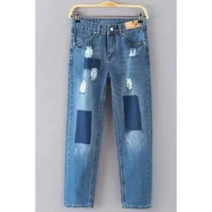 Boyfriend Ripped Ankle Jeans - Deep Blue S