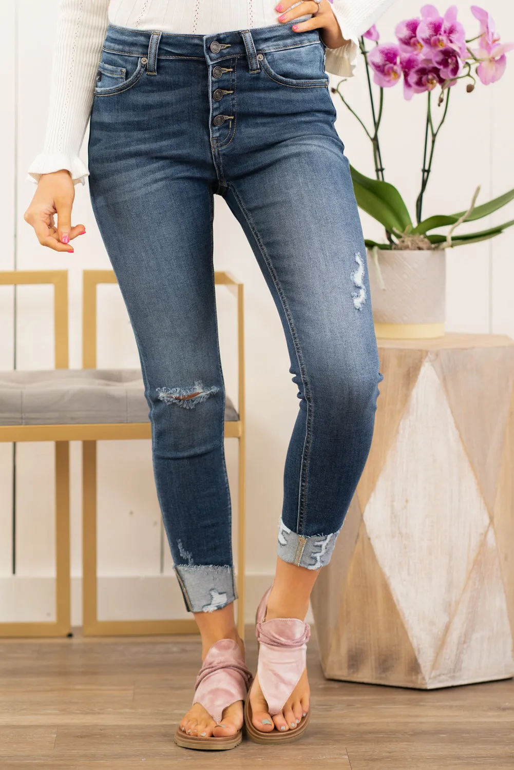 Brea High Rise Button Fly Cuff Skinny
