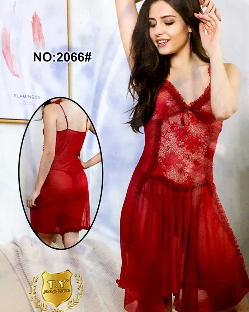 Bridal Sexy Hot Fur Cotton Net Short Nighty For Women - 2066#