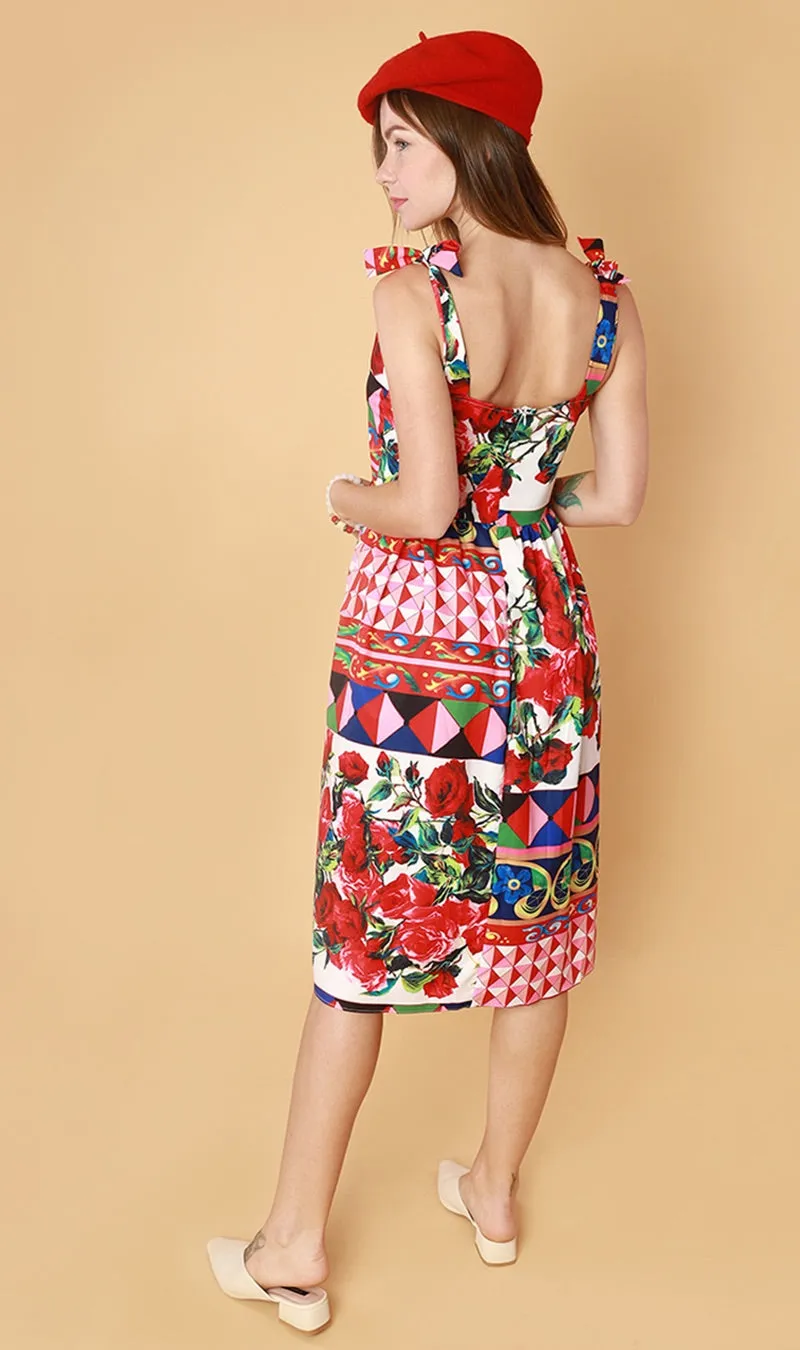 BRIE Square-Neck Midi Dress (Red)