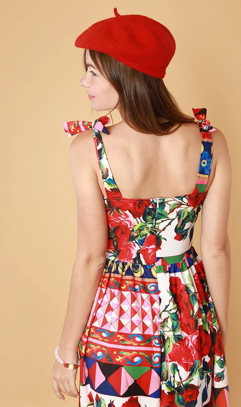 BRIE Square-Neck Midi Dress (Red)