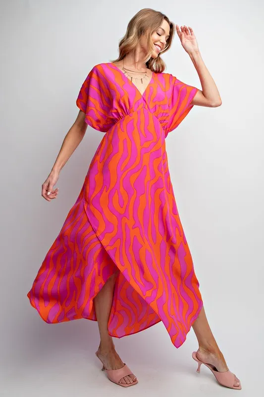 Bright Pink & Orange Flowy Maxi