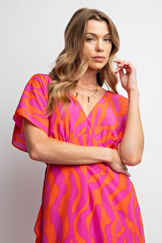 Bright Pink & Orange Flowy Maxi