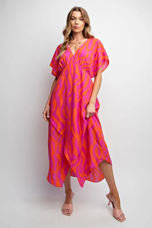 Bright Pink & Orange Flowy Maxi