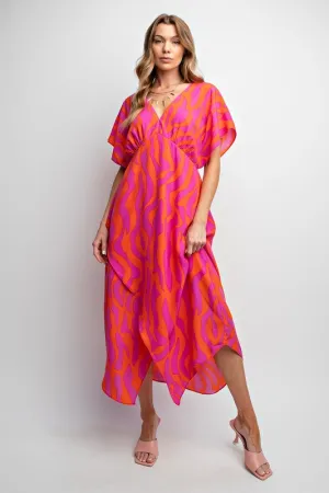 Bright Pink & Orange Flowy Maxi
