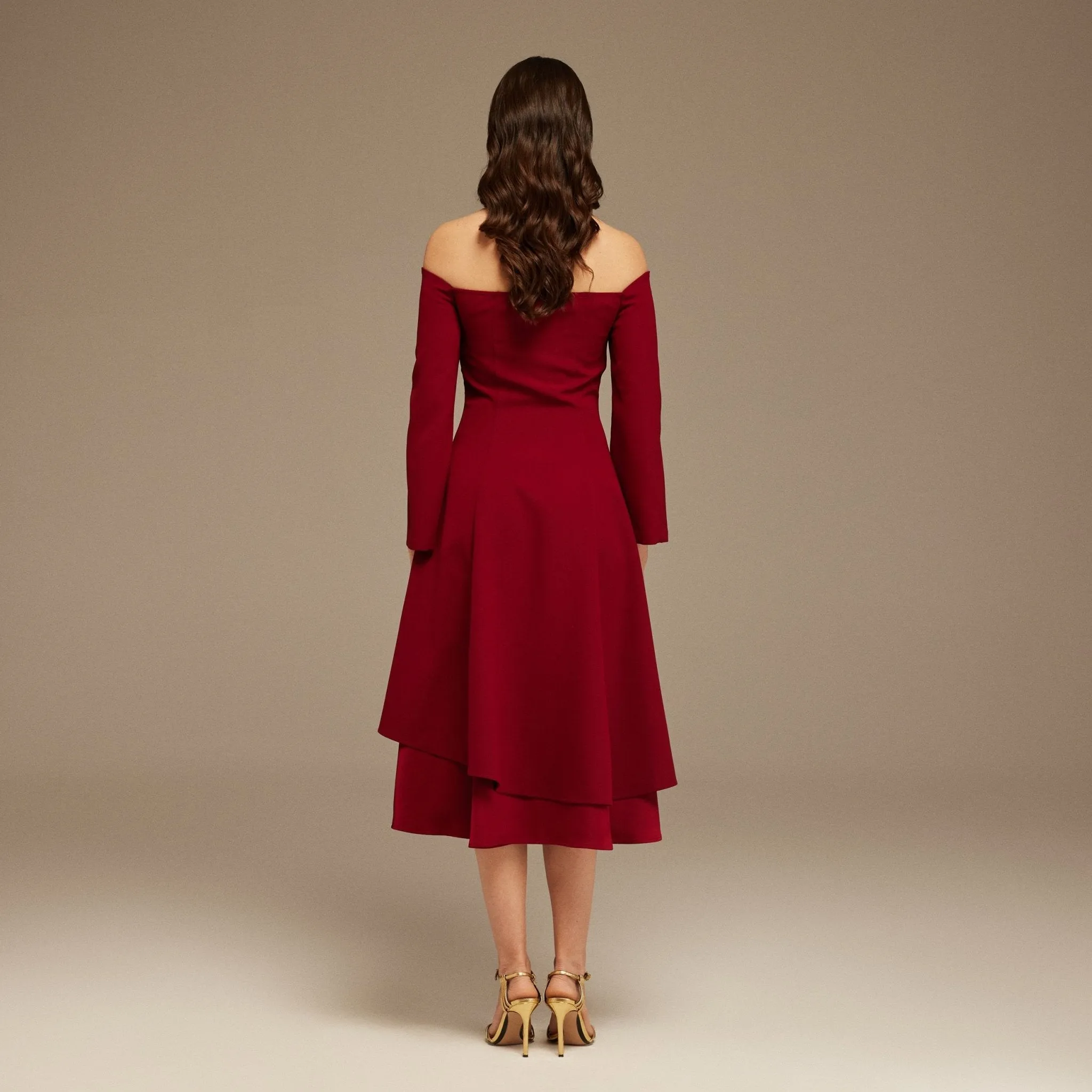 Burgundy Off-Shoulder Midi Dress
