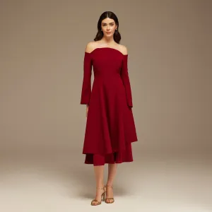 Burgundy Off-Shoulder Midi Dress