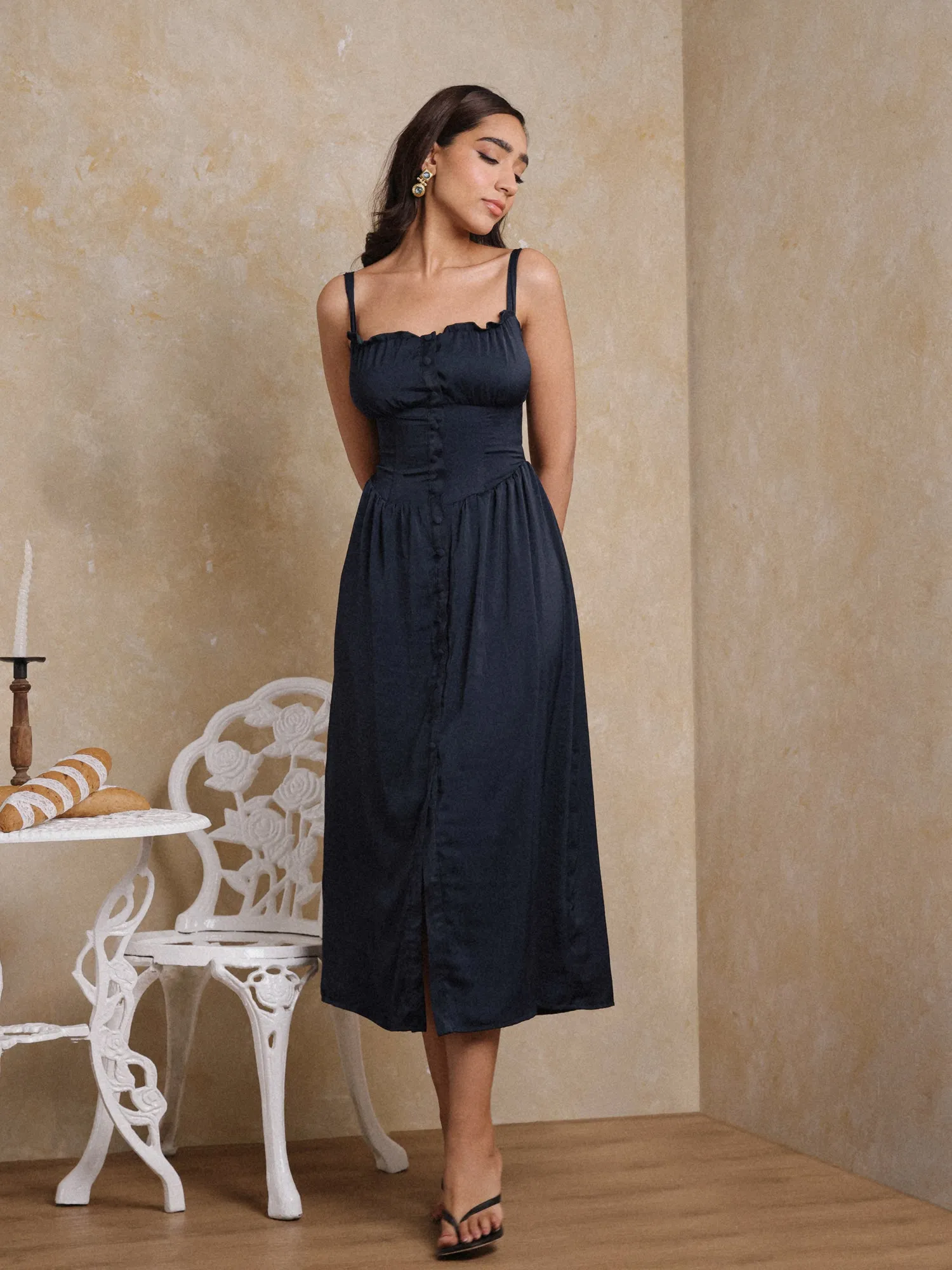 Button Down Bustier Midi Dress