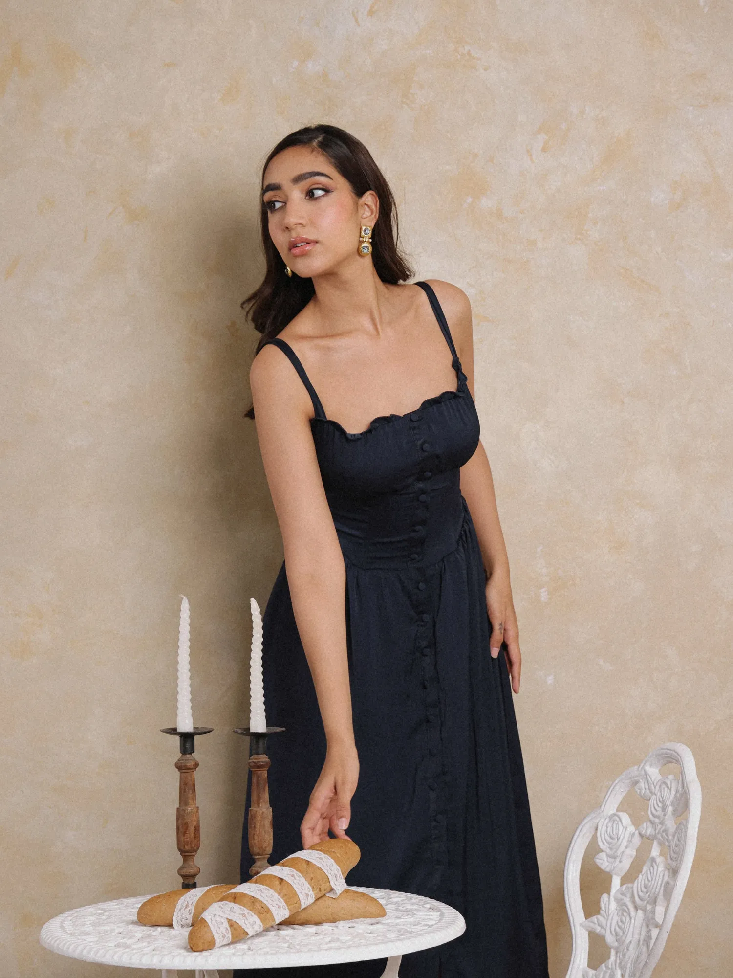 Button Down Bustier Midi Dress