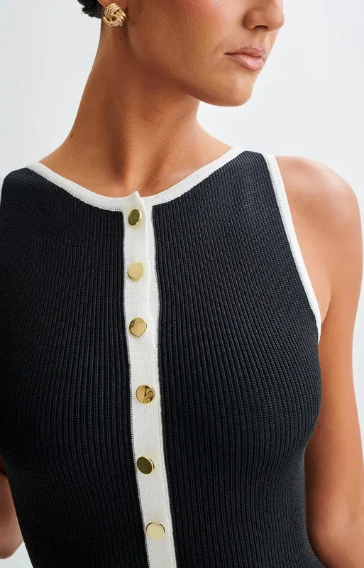 By Claude Sleeveless Button Front LONG Midi KNIT DRESS
