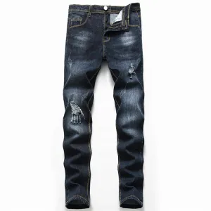 Casual Men's Ripped Jeans Mid Waist Jeans Long Pencil Pants