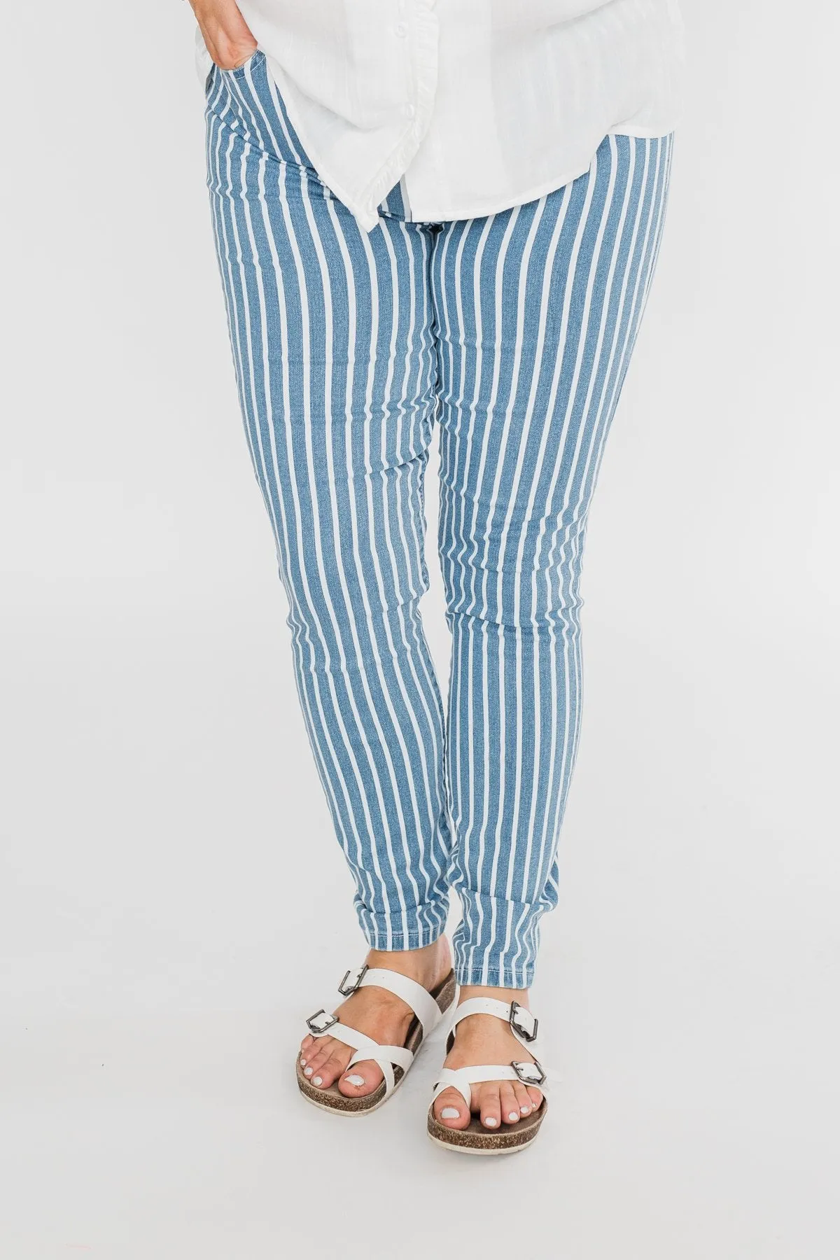 Celebrity Pink Striped Skinny Jeans- Medium Blue Wash