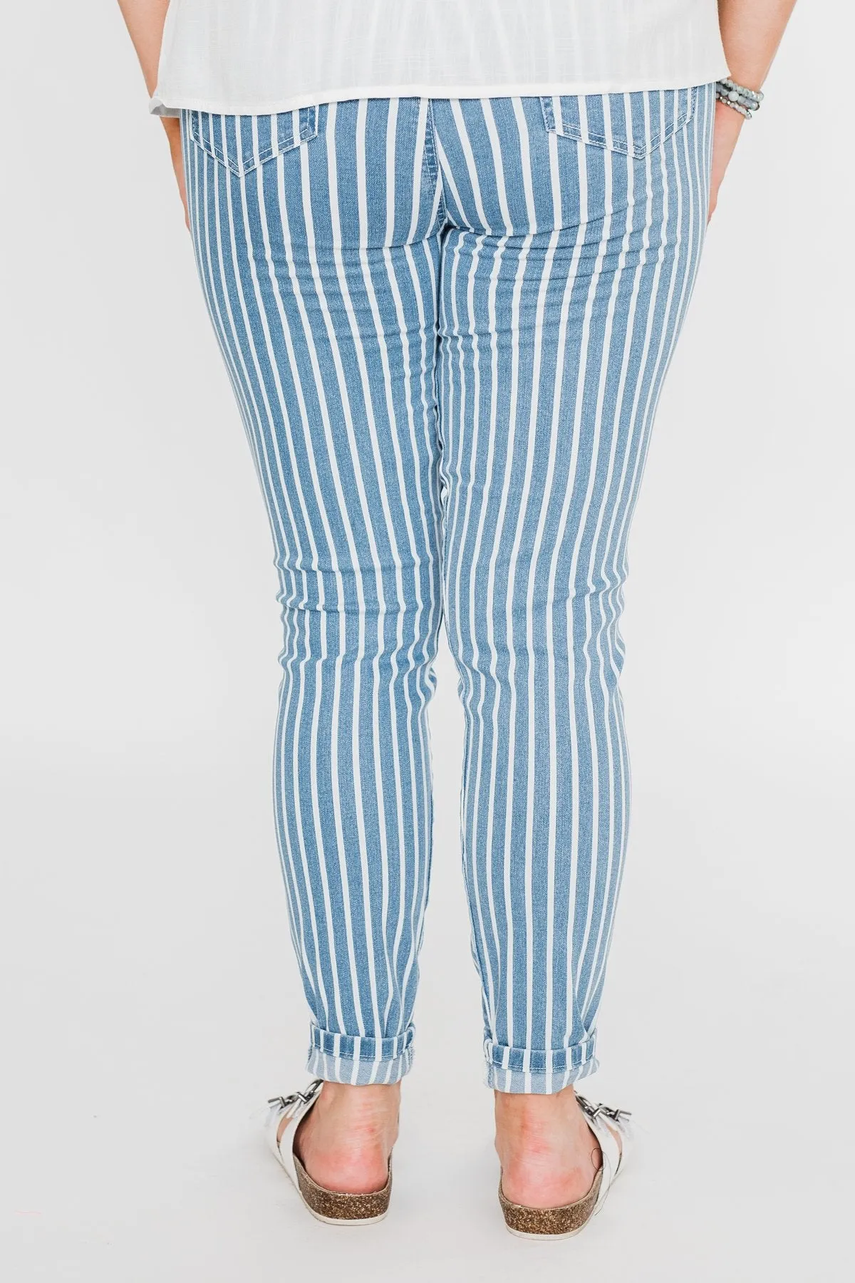 Celebrity Pink Striped Skinny Jeans- Medium Blue Wash