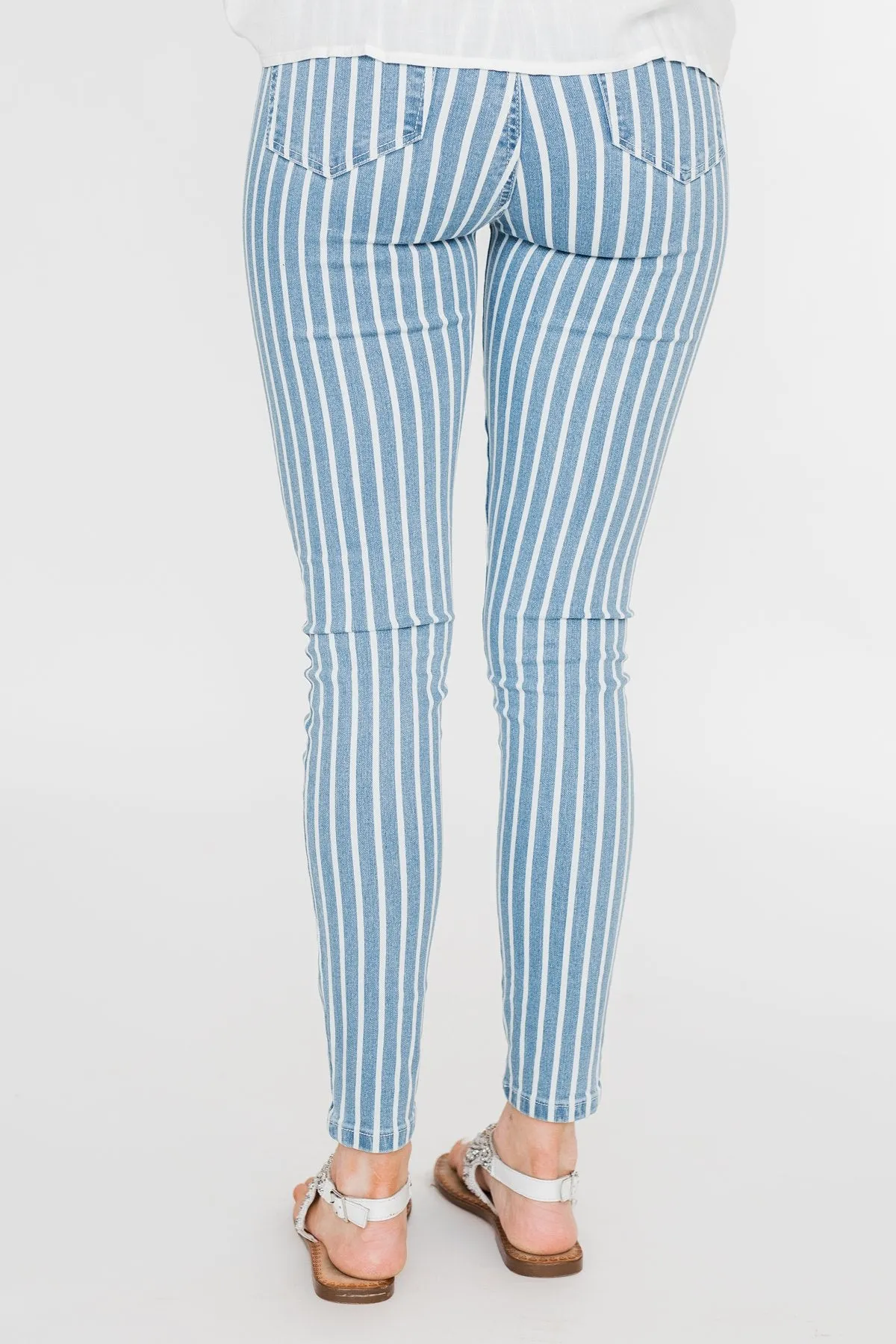 Celebrity Pink Striped Skinny Jeans- Medium Blue Wash