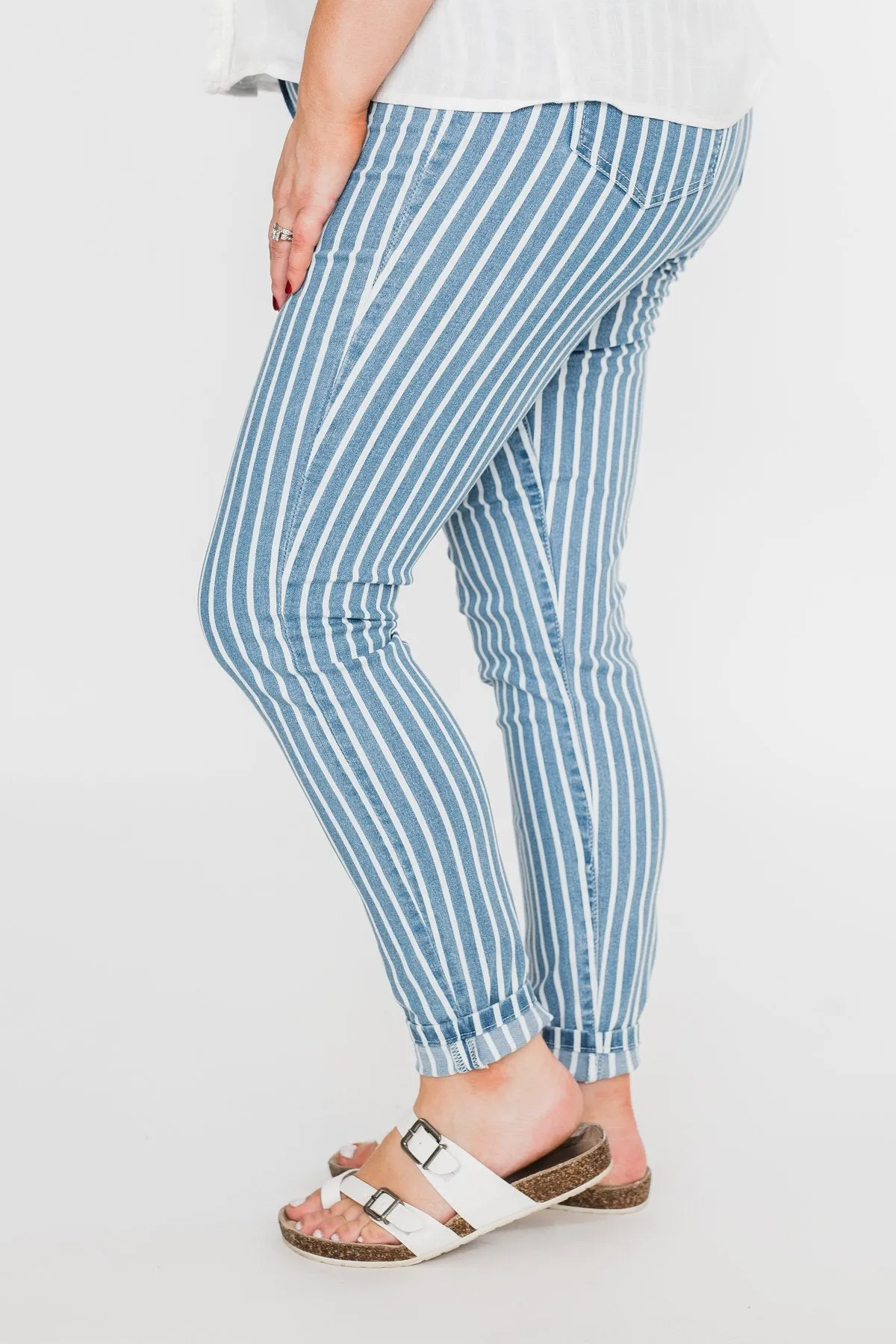 Celebrity Pink Striped Skinny Jeans- Medium Blue Wash