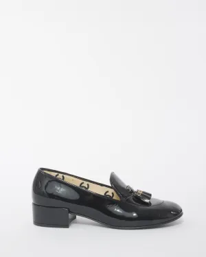 Chanel Black Patent Leather Interlocking CC Block Heel Loafers - 37.5