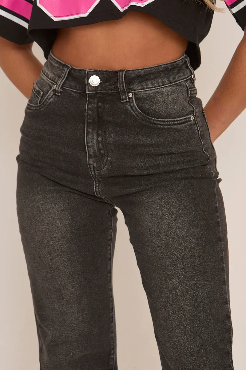 Charcoal Stretch Straight Leg Frayed Hem Jeans - Scarlett