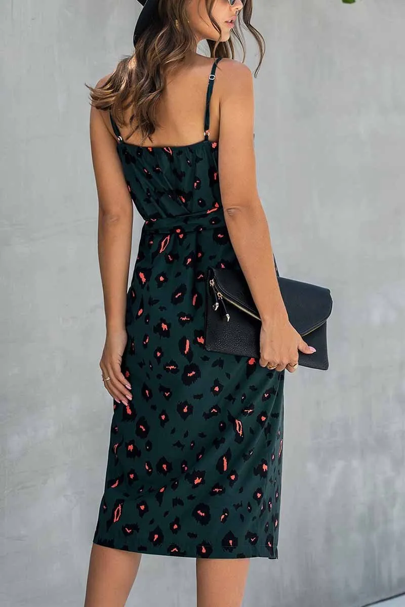 Chicindress V Neck Print Midi Dress With Belts(4 Colors)