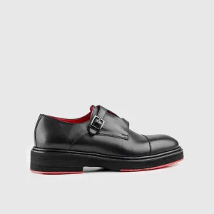 Chunky Sole Dress Monk Strap Loafers Black 0156