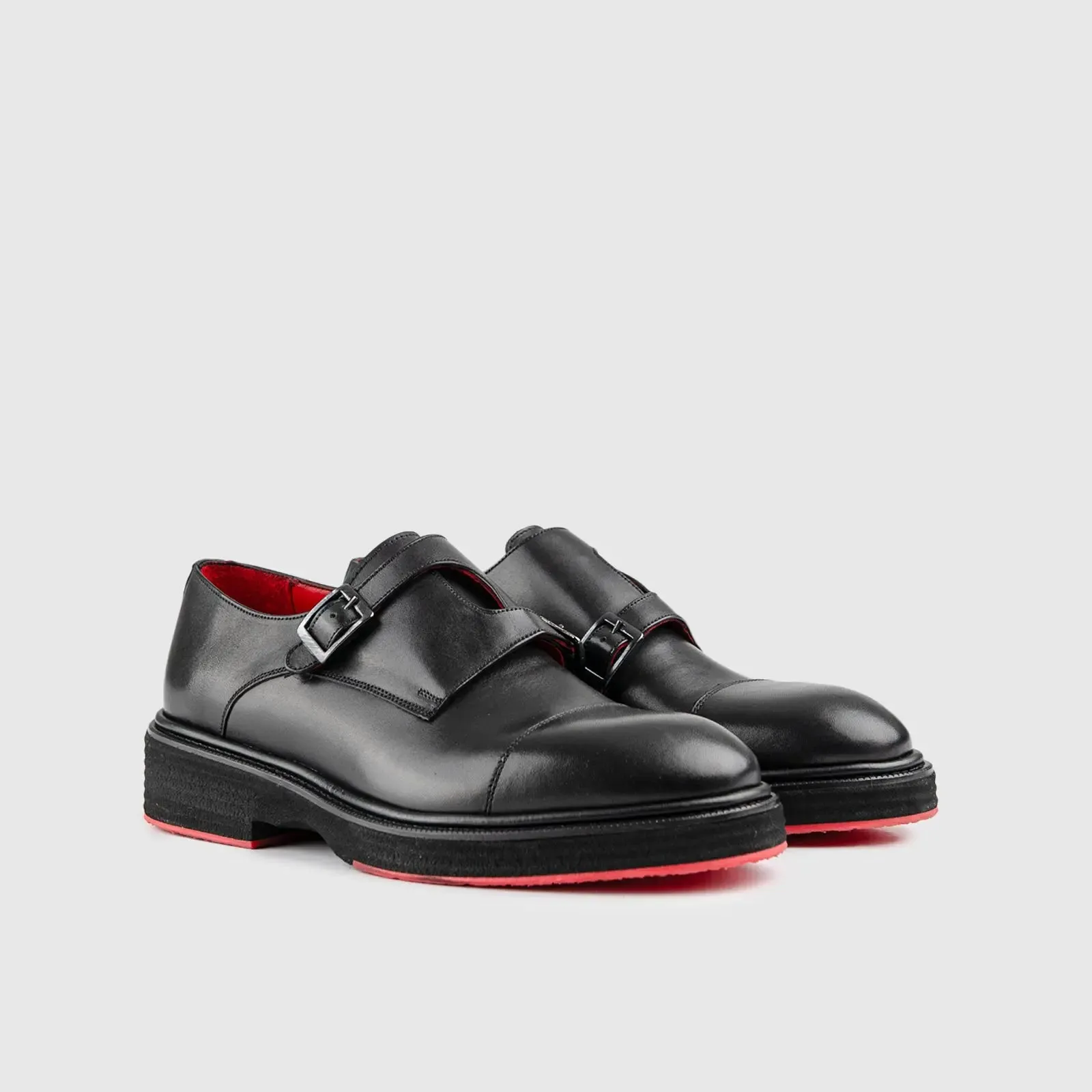 Chunky Sole Dress Monk Strap Loafers Black 0156