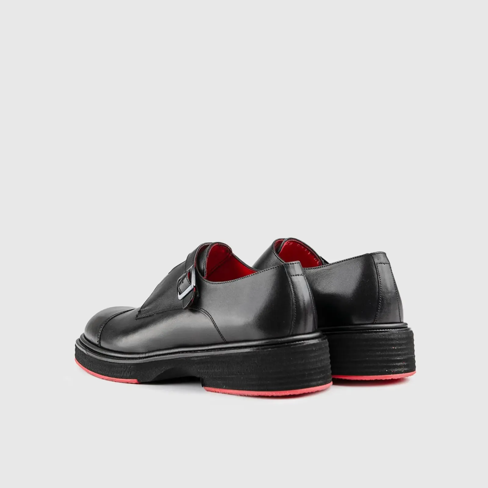 Chunky Sole Dress Monk Strap Loafers Black 0156