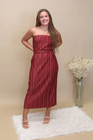 Claret Rust Strapless Dress