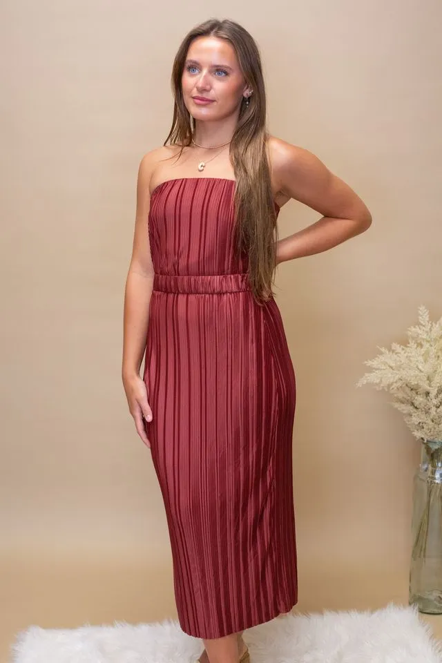 Claret Rust Strapless Dress