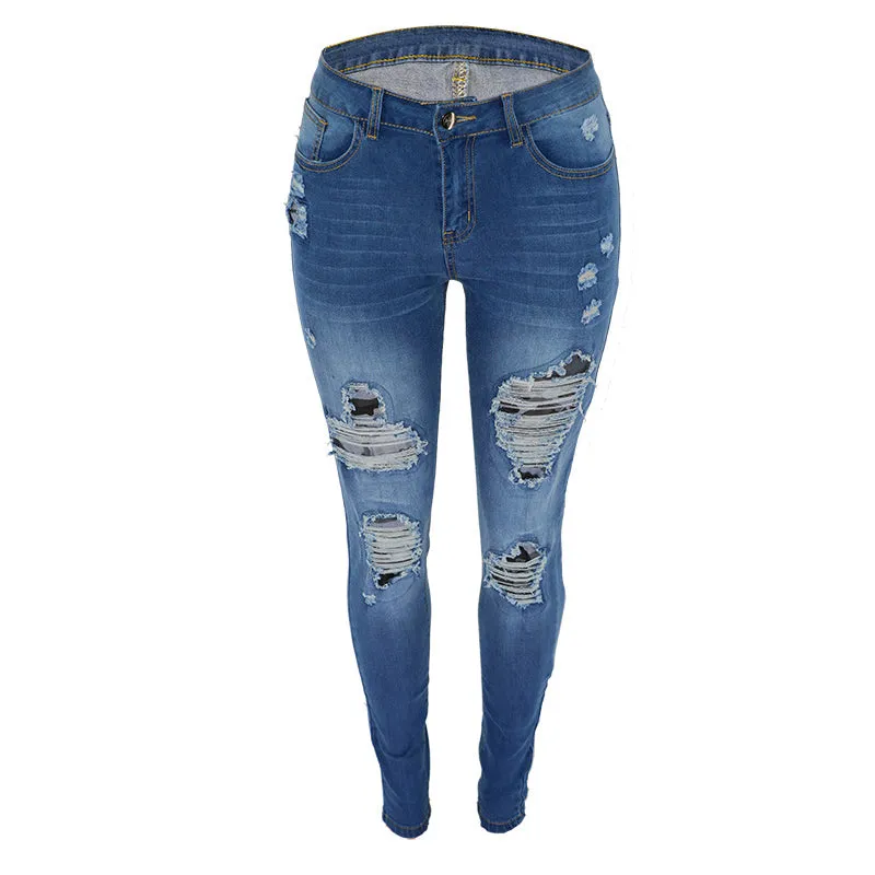 Classic Ripped Jeans Pencil Pants Juniors Skinny Women Long Pants