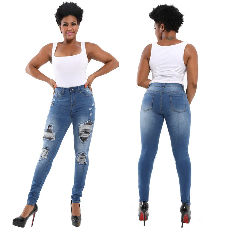Classic Ripped Jeans Pencil Pants Juniors Skinny Women Long Pants