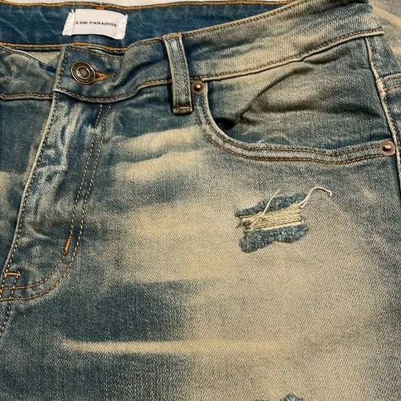 Club Paradise (unisex)dirty wash distressed skinny denim size 32 stretch DDD