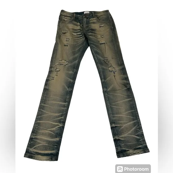 Club Paradise (unisex)dirty wash distressed skinny denim size 32 stretch DDD