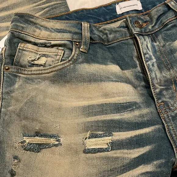 Club Paradise (unisex)dirty wash distressed skinny denim size 32 stretch DDD