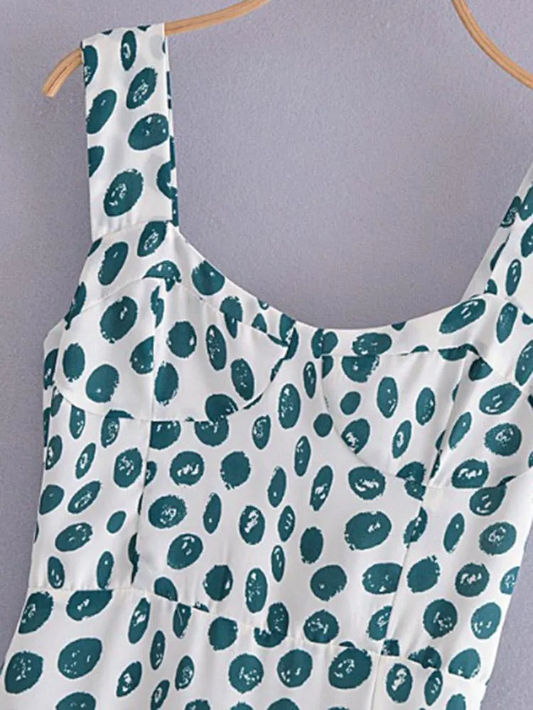 CM-D122414 Women Elegant European Style Printed Split Sleeveless Dress