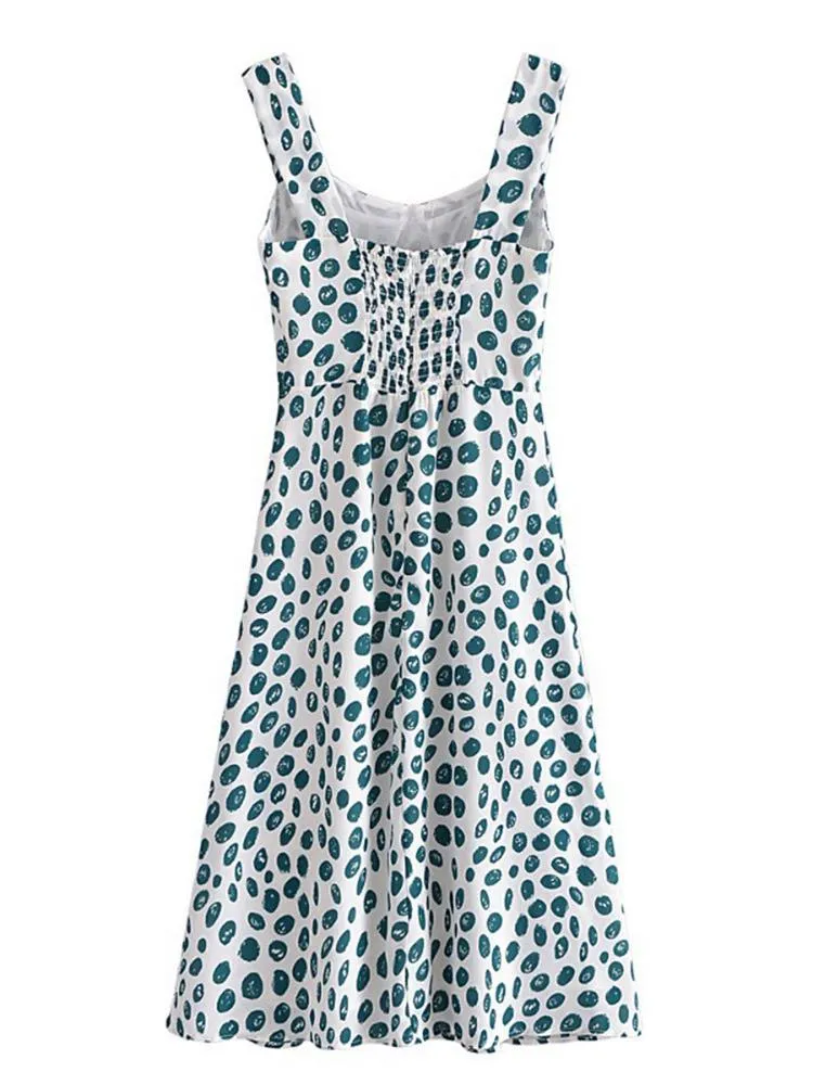 CM-D122414 Women Elegant European Style Printed Split Sleeveless Dress