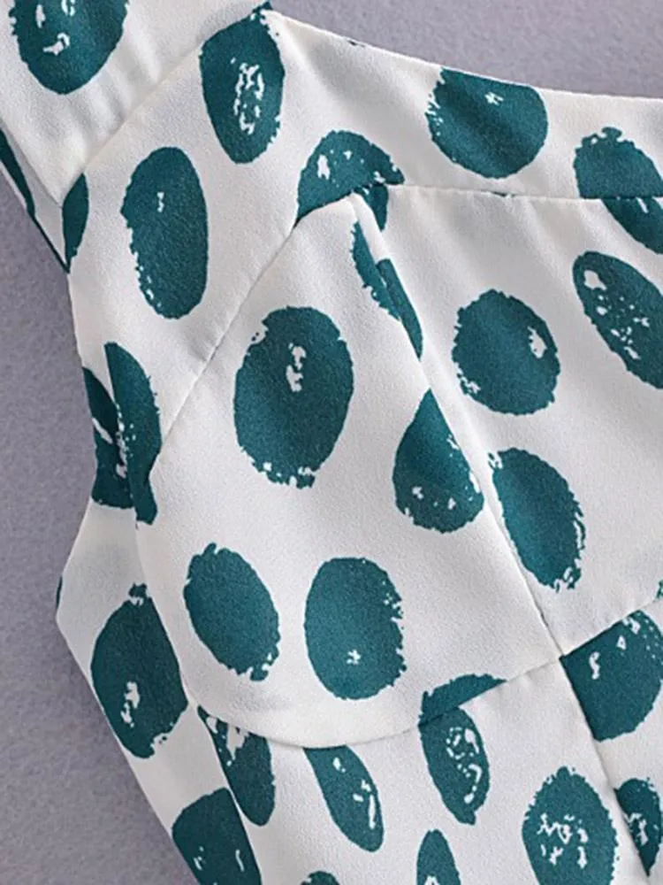 CM-D122414 Women Elegant European Style Printed Split Sleeveless Dress