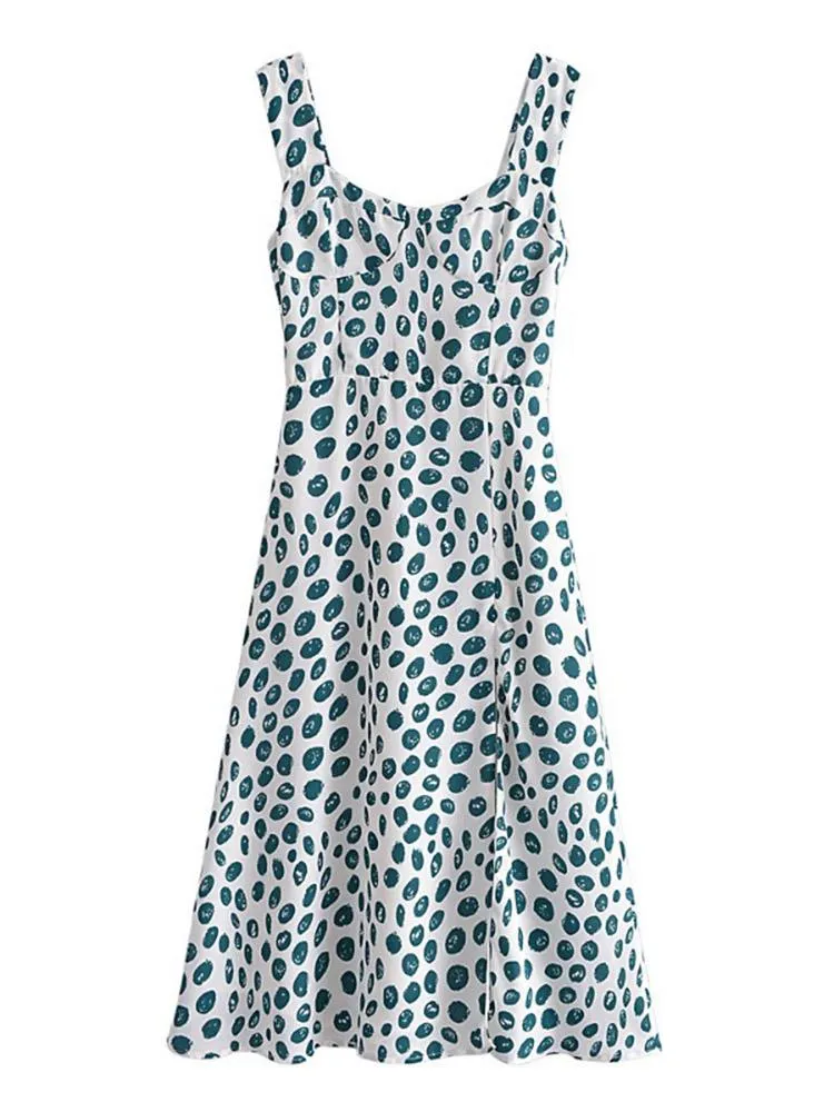 CM-D122414 Women Elegant European Style Printed Split Sleeveless Dress