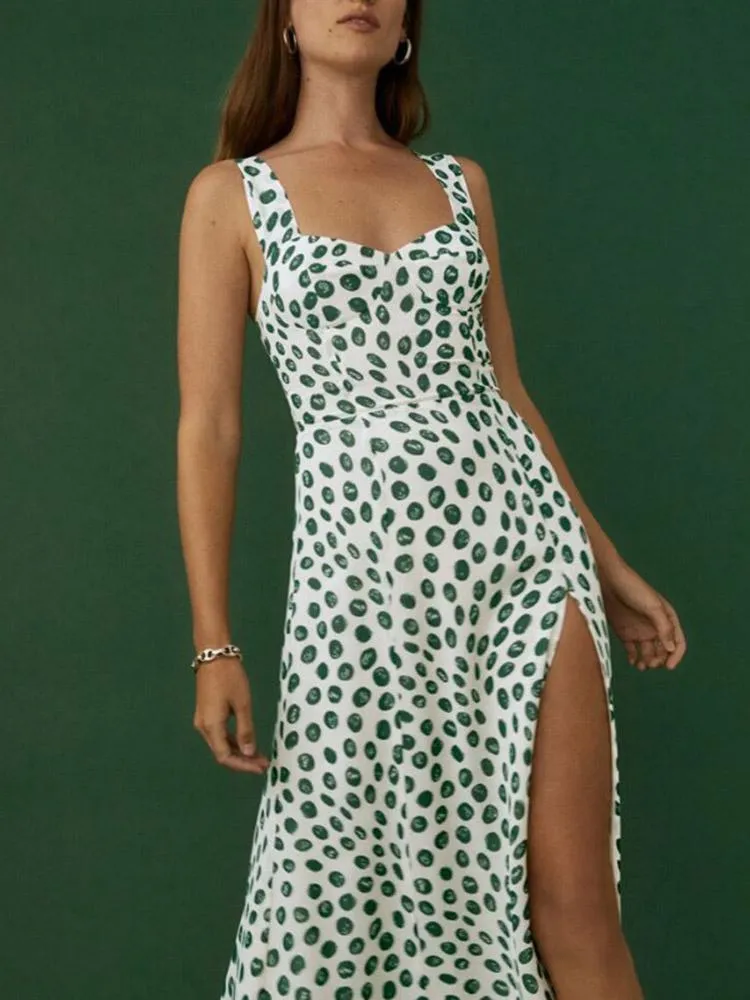 CM-D122414 Women Elegant European Style Printed Split Sleeveless Dress