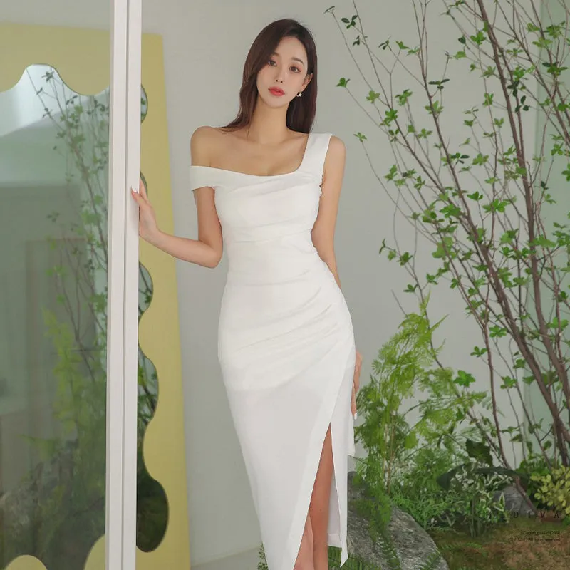 CM-DY076574 Women Casual Seoul Style V-Neck Sleeveless Split Midi Dress (Available in 2 colors)