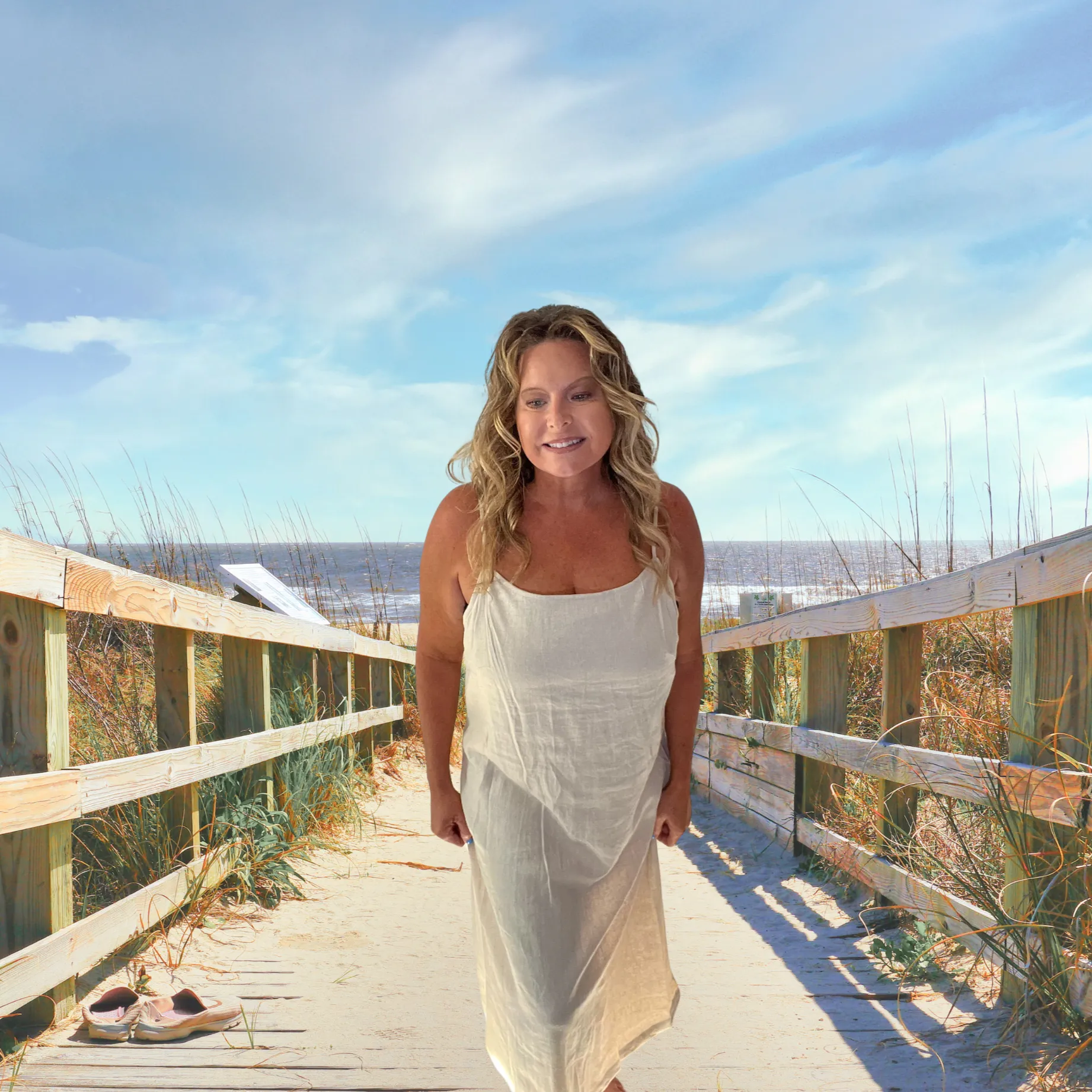 Coastal Life Sleeveless Thin Strapped Linen Blend Long Dress