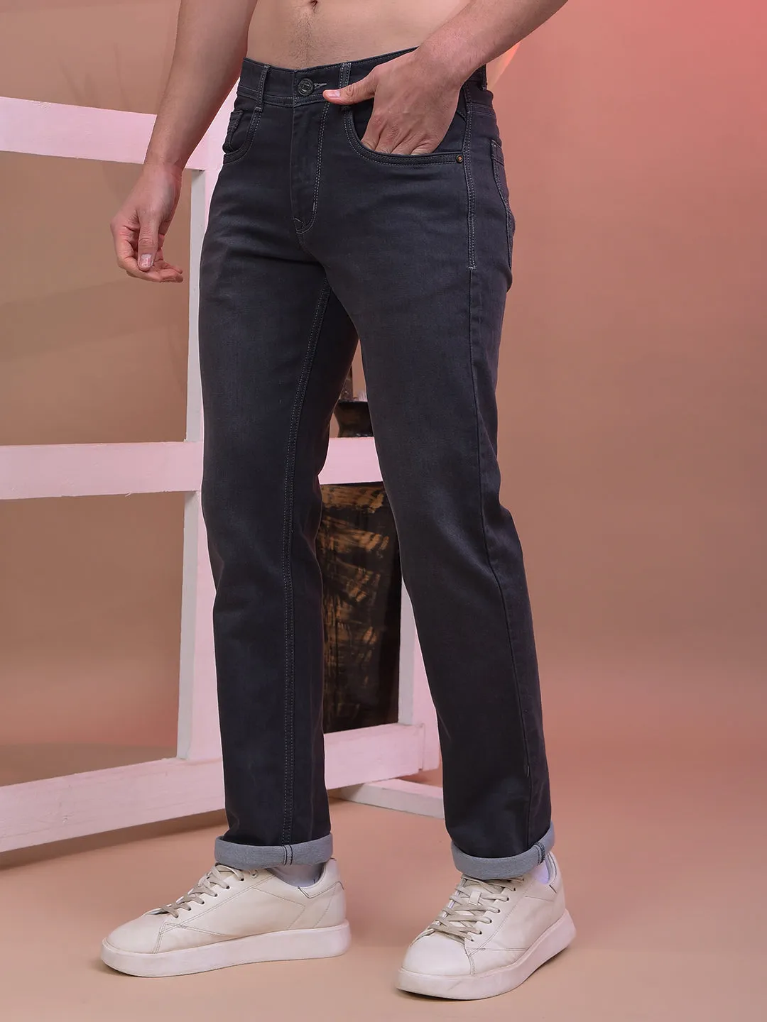 COBB DARK GREY STRAIGHT-FIT PREMIUM JEANS