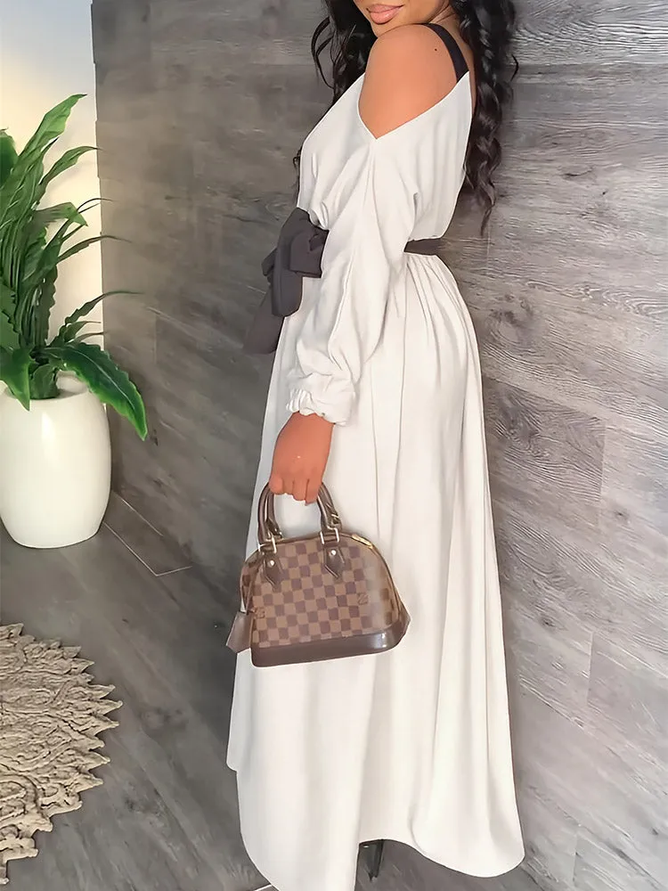 Cold Shoulder Belt Maxi Dresses