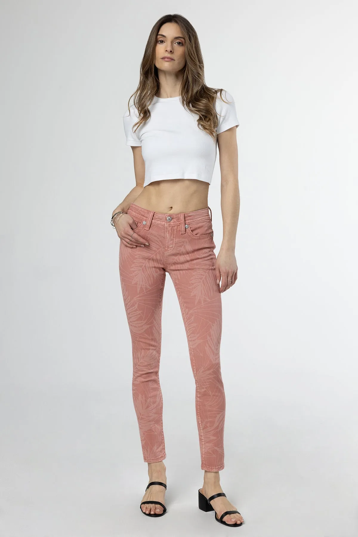 Coral Leaves Skinny Jeans