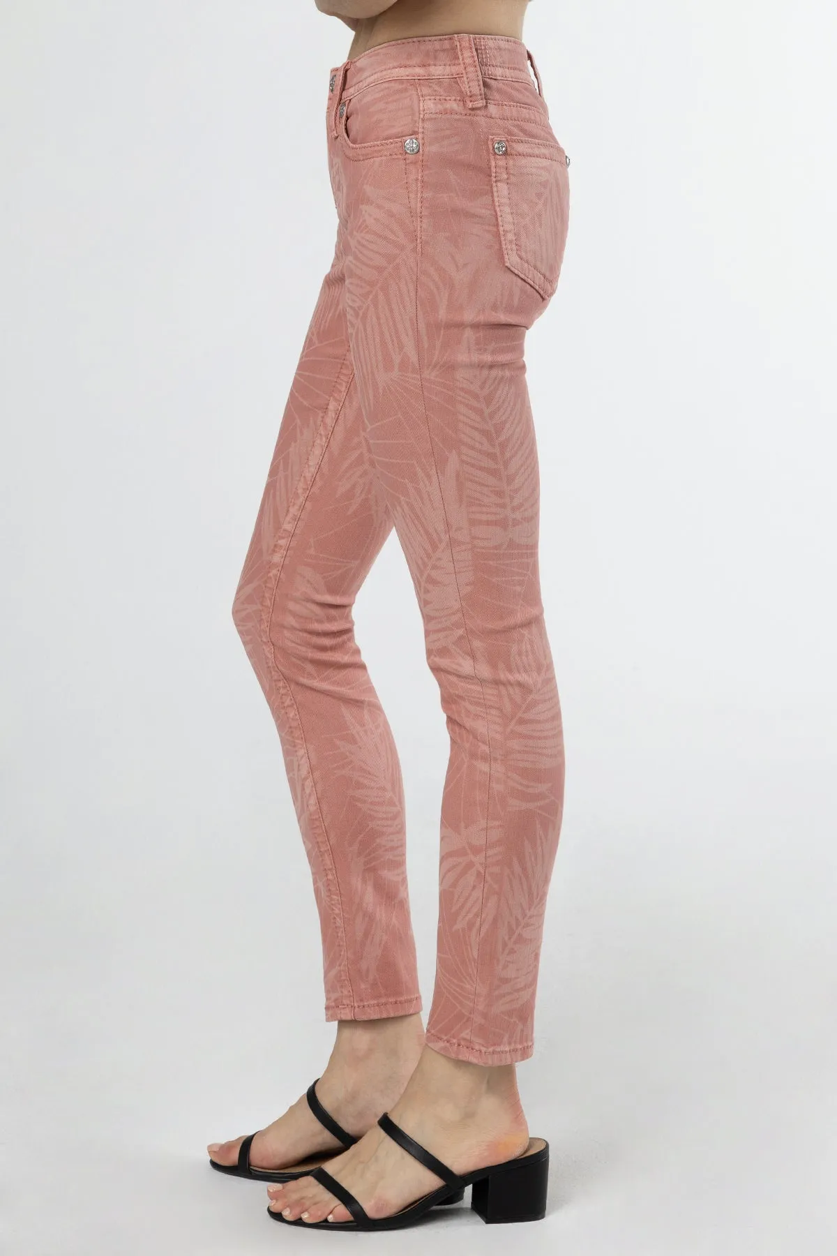 Coral Leaves Skinny Jeans