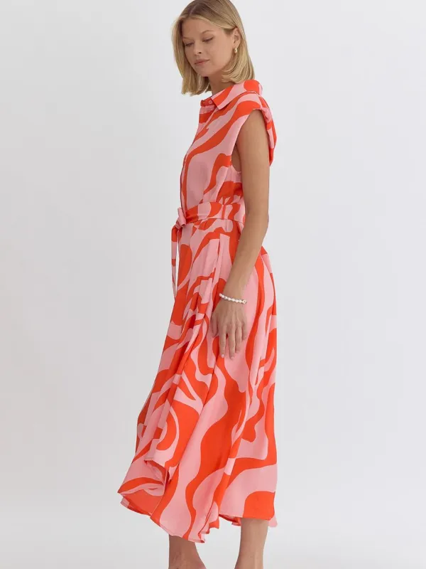 Coral   Red Printed Maxi Dress
