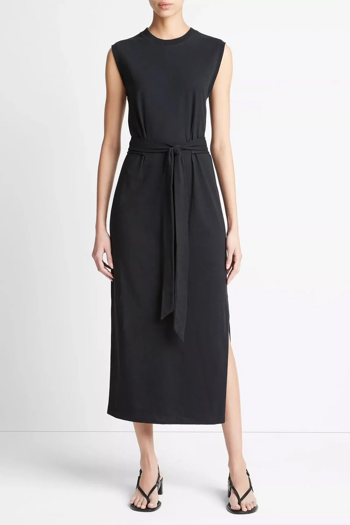 Cotton Sleeveless Wrap Dress in Black