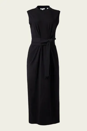Cotton Sleeveless Wrap Dress in Black