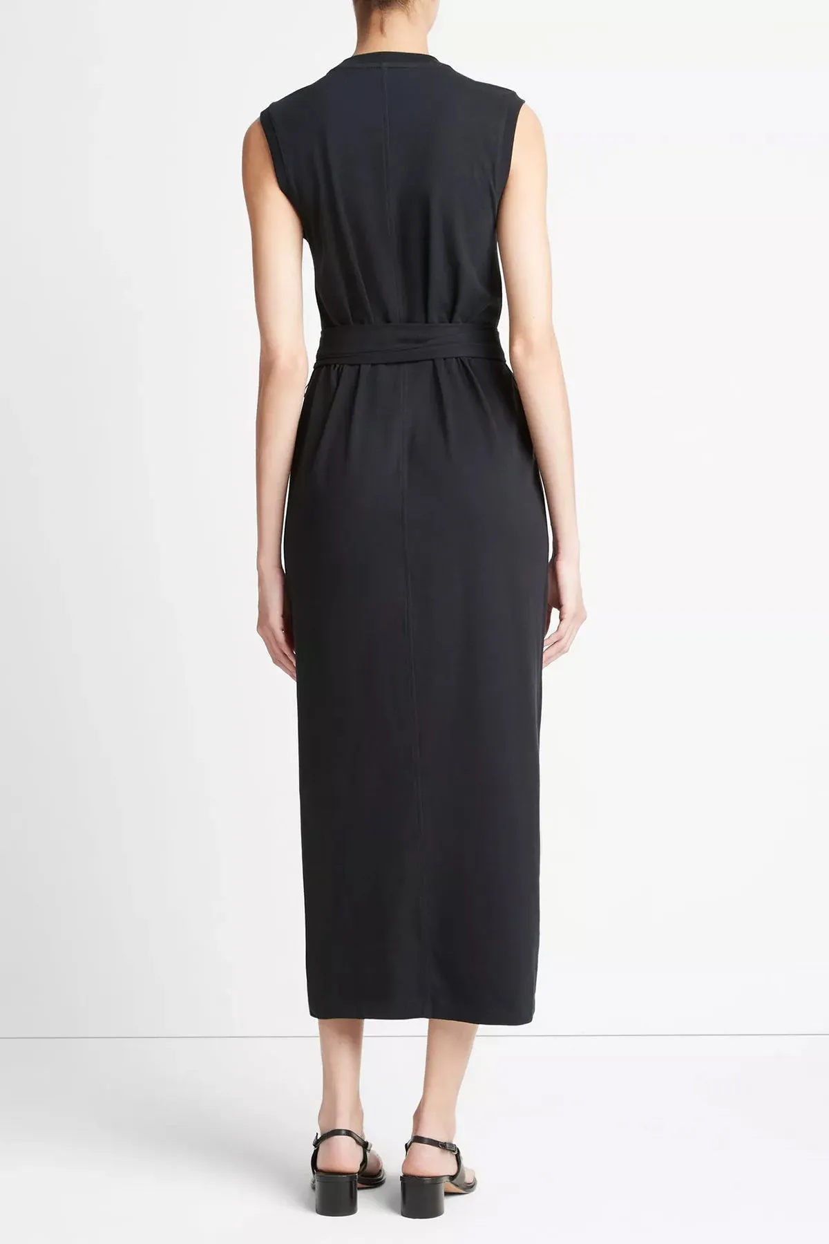 Cotton Sleeveless Wrap Dress in Black
