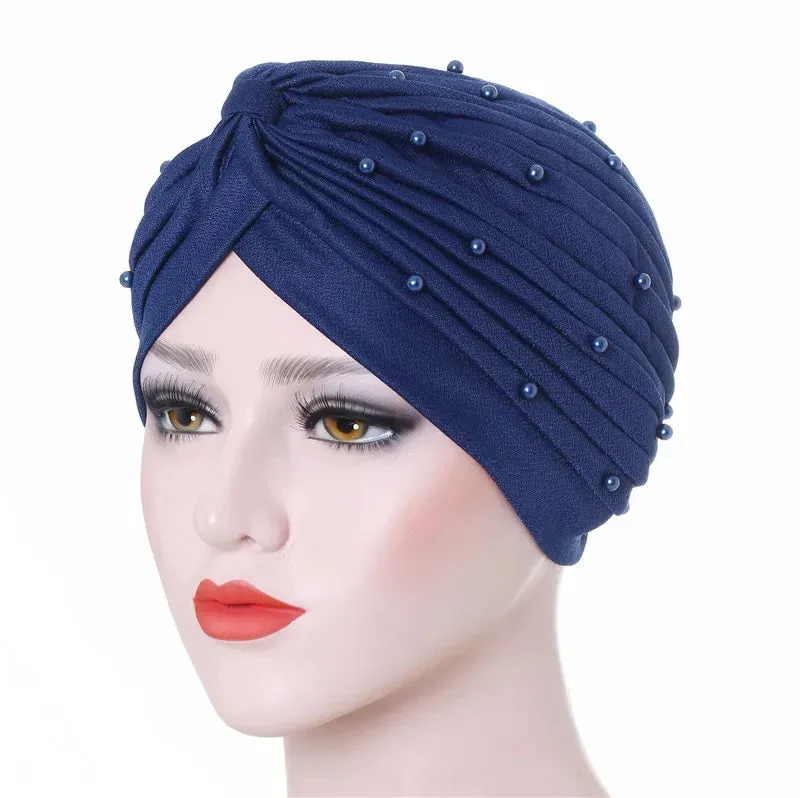 cotton solid folds pearl muslim turban scarf  women islamic inner hijab caps Arab wrap head